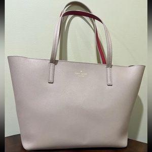 Kate Spade New York Tote Bag Beige/Tan Leather Double Handles Large